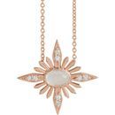 Moonstone Necklace in 14 Karat Rose Gold Rainbow Moonstone & .08 Carat Diamond Celestial 16-18