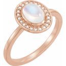 Moonstone Ring in 14 Karat Rose Gold Rainbow Moonstone & 1/10 Carat Diamond Halo-Style Ring