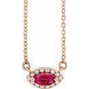 Genuine Ruby Necklace in 14 Karat Rose Gold Ruby & .05 Carat Diamond Halo-Style 16