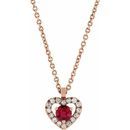 Genuine Ruby Necklace in 14 Karat Rose Gold Ruby & .06 Carat Diamond Heart 18