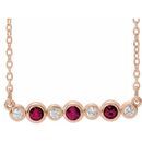 Genuine Ruby Necklace in 14 Karat Rose Gold Ruby & .08 Carat Diamond Bezel-Set Bar 16-18