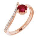 Natural Ruby Ring in 14 Karat Rose Gold Ruby & 1/10 Carat Diamond Bypass Ring