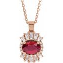 Genuine Ruby Necklace in 14 Karat Rose Gold Ruby & 1/3 Carat Diamond 16-18