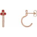 Natural Ruby Earrings in 14 Karat Rose Gold Ruby & 1/4 Carat Diamond J-Hoop Earrings