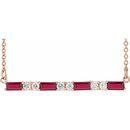 Genuine Ruby Necklace in 14 Karat Rose Gold Ruby & 1/5 Carat Diamond Bar 16-18