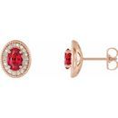 14 Karat Rose Gold Ruby & 0.2 Carat Weight Diamond Halo-Style Earrings