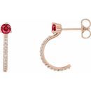 Natural Ruby Earrings in 14 Karat Rose Gold Ruby & 1/6 Carat Diamond Hoop Earrings