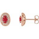 Natural Ruby Earrings in 14 Karat Rose Gold Ruby & 1/8 Carat Diamond Halo-Style Earrings