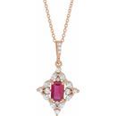 Genuine Ruby Necklace in 14 Karat Rose Gold Ruby & 3/8 Carat Diamond 16-18