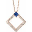 Genuine Sapphire Necklace in 14 Karat Rose Gold Sapphire & 3/8 Carat Diamond 16-18