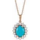 Genuine Turquoise Necklace in 14 Karat Rose Gold Turquoise & 1/3 Carat Diamond Halo-Style 16-18