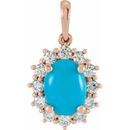 Genuine Turquoise Pendant in 14 Karat Rose Gold Turquoise & 1/3 Carat Diamond Pendant