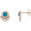 Genuine Turquoise Earrings in 14 Karat Rose Gold Turquoise & 1/8 Carat Diamond Earrings