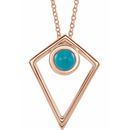 Genuine Turquoise Necklace in 14 Karat Rose Gold Turquoise Cabochon Pyramid 16-18