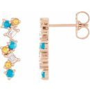 Multi-Gemstone Earrings in 14 Karat Rose Gold Turquoise, Honey Topaz & 1/10 Carat Diamond Scattered Bar Earrings