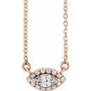 Genuine Sapphire Necklace in 14 Karat Rose Gold White Sapphire & .05 Carat Diamond Halo-Style 16