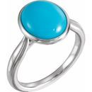 Genuine Turquoise Ring in 14 Karat White Gold 12x10 mm Oval Cabochon Turquoise Ring