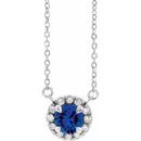 Genuine Sapphire Necklace in 14 Karat White Gold 3.5 mm Round Genuine Sapphire & .04 Carat Diamond 16