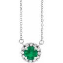 Genuine Emerald Necklace in 14 Karat White Gold 3.5 mm Round Emerald & .04 Carat Diamond 16