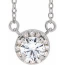 Genuine Sapphire Necklace in 14 Karat White Gold 3.5 mm Round White Sapphire & .04 Carat Diamond 18