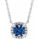 Genuine Sapphire Necklace in 14 Karat White Gold 3.5x3.5 mm Square Genuine Sapphire & .05 Carat Diamond 18