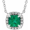Genuine Emerald Necklace in 14 Karat White Gold 3.5x3.5 mm Square Emerald & .05 Carat Diamond 18