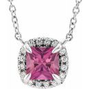 Pink Tourmaline Necklace in 14 Karat White Gold 3.5x3.5 mm Square Pink Tourmaline & .05 Carat Diamond 18