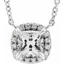 Genuine Sapphire Necklace in 14 Karat White Gold 3.5x3.5 mm Square Sapphire & .05 Carat Diamond 16