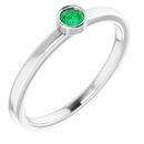 Genuine Chatham Created Emerald Ring in 14 Karat White Gold 3 mm Round Chatham Lab-Created Emerald Ring