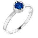 Genuine Chatham Created Sapphire Ring in 14 Karat White Gold 4.5 mm Round Chatham Lab-Created Genuine Sapphire Ring