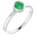 Genuine Chatham Created Emerald Ring in 14 Karat White Gold 4.5 mm Round Chatham Lab-Created Emerald Ring