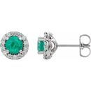 14 Karat White Gold 4 mm Round Emerald & .125 Diamond Earrings