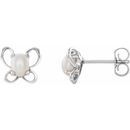 Cultured Pearl Earrings in 14 Karat White Gold 4x3 mm Oval June Youth Butterfly Birthstone Earrings