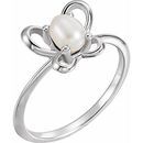14 Karat White Gold 4x3 mm Pearl June Youth Butterfly Birthstone Ring