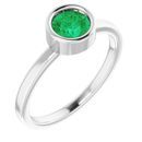 Genuine Chatham Created Emerald Ring in 14 Karat White Gold 5.5 mm Round Chatham Lab-Created Emerald Ring