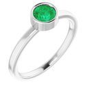 Genuine Chatham Created Emerald Ring in 14 Karat White Gold 5 mm Round Chatham Lab-Created Emerald Ring
