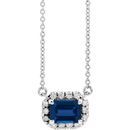 Genuine Sapphire Necklace in 14 Karat White Gold 5x3 mm Emerald Genuine Sapphire & 1/8 Carat Diamond 16