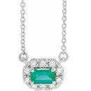 Genuine Emerald Necklace in 14 Karat White Gold 5x3 mm Emerald Emerald & 1/8 Carat Diamond 18