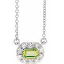 Genuine Peridot Necklace in 14 Karat White Gold 5x3 mm Emerald Peridot & 1/8 Carat Diamond 16
