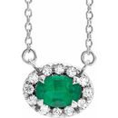 Genuine Emerald Necklace in 14 Karat White Gold 5x3 mm Oval Emerald & .05 Carat Diamond 18