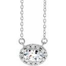 Genuine Sapphire Necklace in 14 Karat White Gold 5x3 mm Oval White Sapphire & .05 Carat Diamond 18