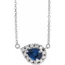 Genuine Sapphire Necklace in 14 Karat White Gold 5x3 mm Pear Genuine Sapphire & 1/8 Carat Diamond 16