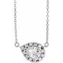 Genuine Sapphire Necklace in 14 Karat White Gold 5x3 mm Pear White Sapphire & 1/8 Carat Diamond 16