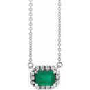 Genuine Emerald Necklace in 14 Karat White Gold 6x4 mm Emerald Emerald & 1/5 Carat Diamond 16