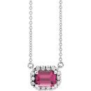 Pink Tourmaline Necklace in 14 Karat White Gold 6x4 mm Emerald Pink Tourmaline & 1/5 Carat Diamond 16