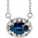 Genuine Sapphire Necklace in 14 Karat White Gold 6x4 mm Oval Genuine Sapphire & 1/10 Carat Diamond 16