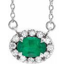 Genuine Emerald Necklace in 14 Karat White Gold 6x4 mm Oval Emerald & 1/10 Carat Diamond 16
