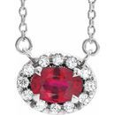 Genuine Ruby Necklace in 14 Karat White Gold 6x4 mm Oval Ruby & 1/10 Carat Diamond 16