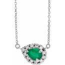Genuine Emerald Necklace in 14 Karat White Gold 6x4 mm Pear Emerald & 1/6 Carat Diamond 16