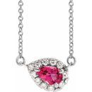 Pink Tourmaline Necklace in 14 Karat White Gold 6x4 mm Pear Pink Tourmaline & 1/6 Carat Diamond 18